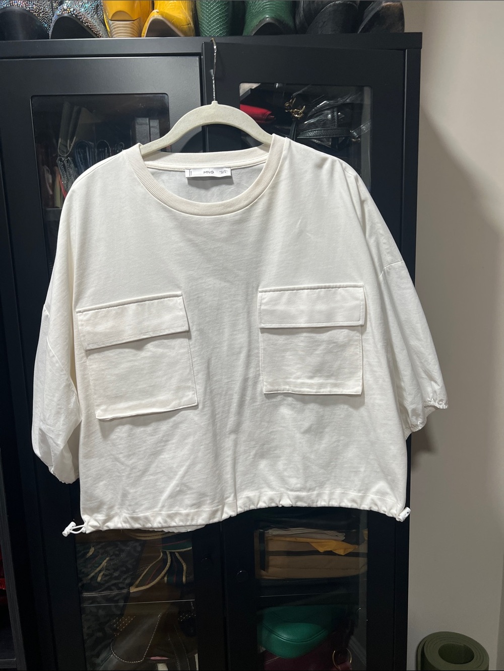 Mango White Oversized Pocket top